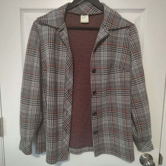 Sears Tops - Vintage Sears Shirt Jacket For Women Plaid Black Grey White Red Size 10